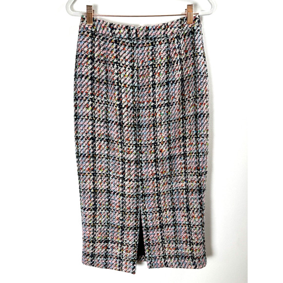 Halogen Colorful Rainbow Tweed Preppy Old Money Demure Midi Pencil Work Skirt 0 - Picture 4 of 8